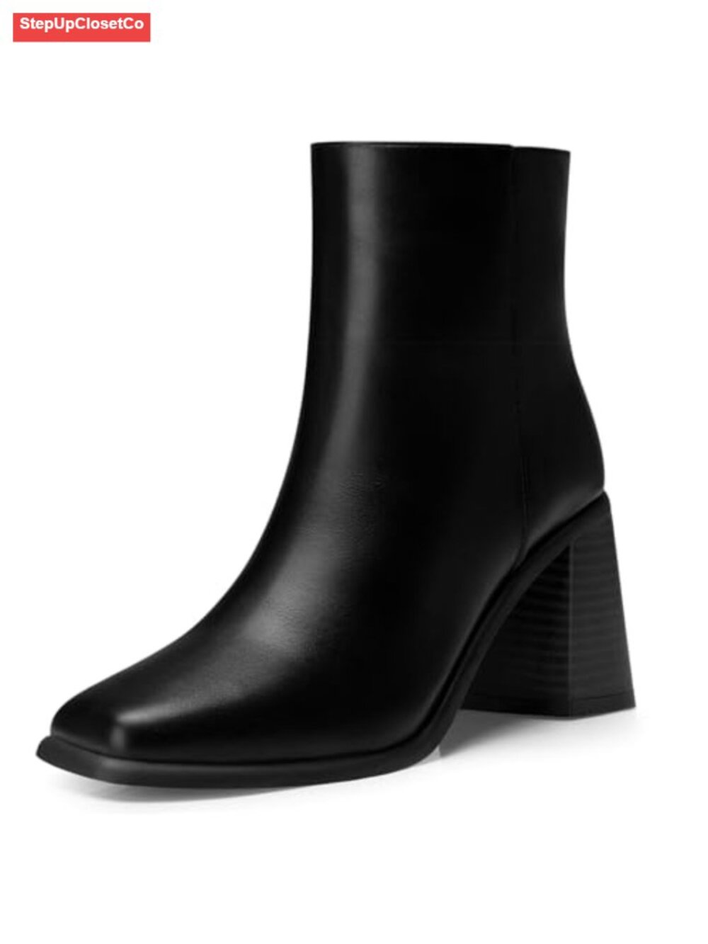 Women's Chunky Heel Ankle Boots Faux Leather Side Zip Comfort